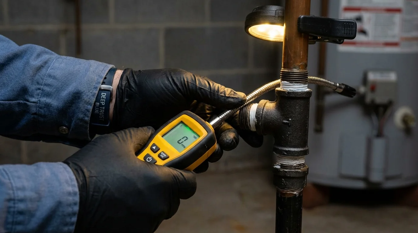 Gas leak detection with electronic sniffer by Johns Plumbing LLC in Floyd