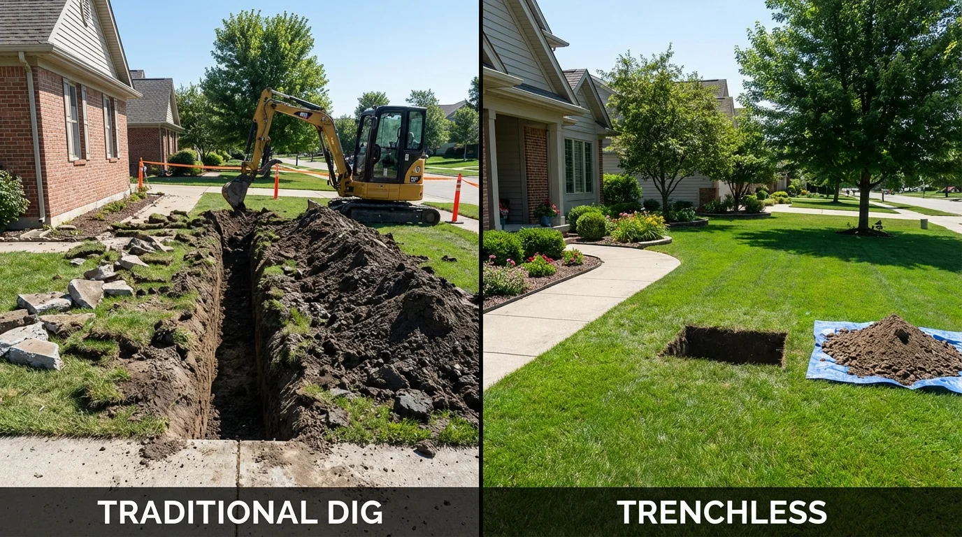 Trenchless sewer repair with minimal yard damage versus traditional excavation in Floyd, VA